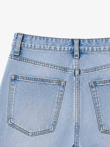 Double-Zip Paneled Distressed Bootcut Jeans