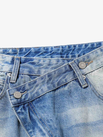 Belt Dislocation Creative Washed Jeans 
