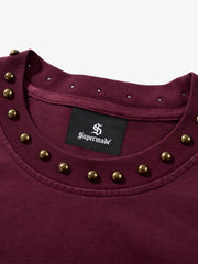 Flame Graphic Studded Distressed Patchwork Long Sleeve Tee