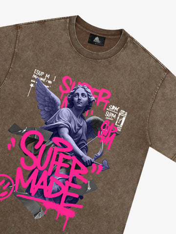 Street Pink Lucky Angel Graphic Design T-Shirt 