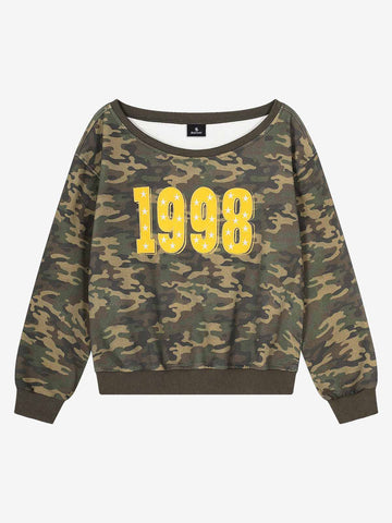 Camo Print '1998' Off-Shoulder Sweatshirt