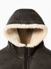 Embossed Faux-Shearling Lined PU Leather Jacket