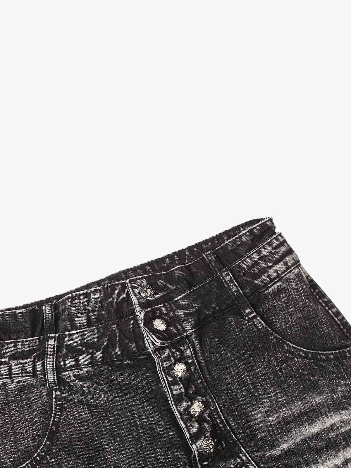 Cross-Over Layered Heavyweight Washed Jeans