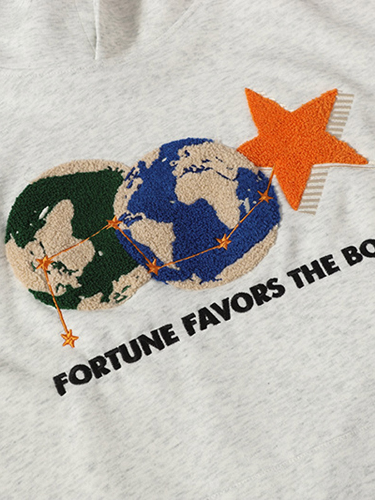 Unisex Hoodie with Embroidered Earth and Star Design - Trendy and Bold Statement Piece 