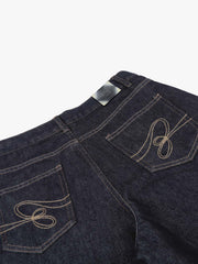 Dark Wash Denim Bermuda Shorts with Side Stripe Rhinestone Detail