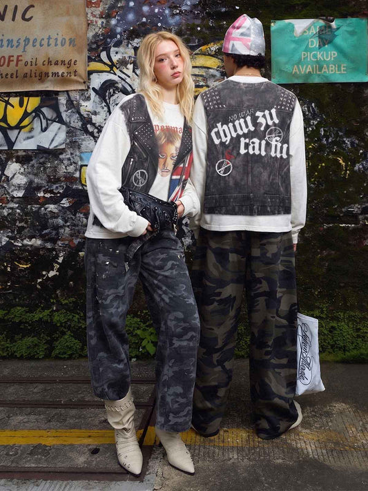 3D Graphic Layered Vest Long Sleeve Tee