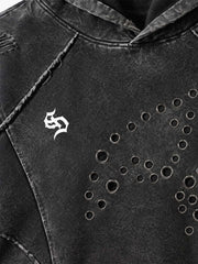 Washed Eyelet Distressed Hoodie & Curved-Leg Sweatpants Set