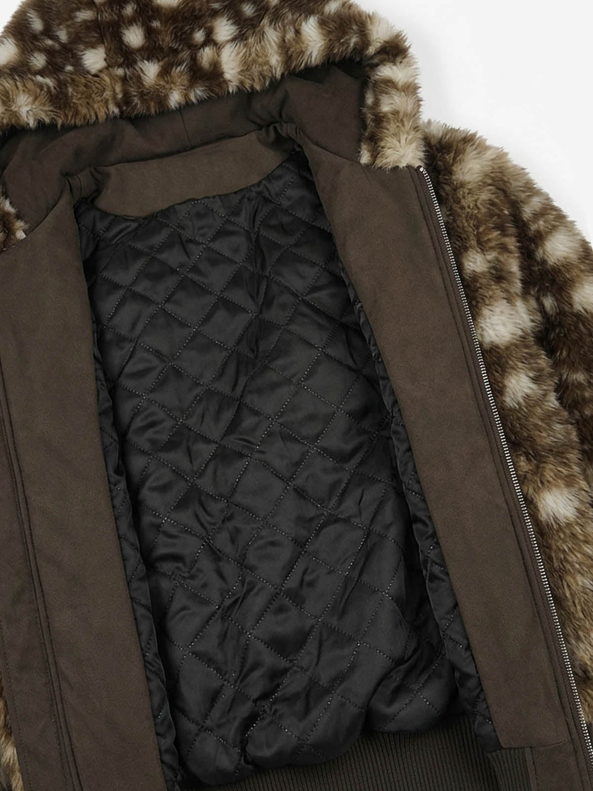 Deer Print Faux-Fur Zip Coat