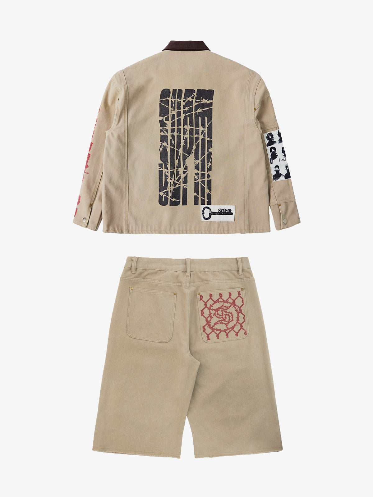 Supermade Multi-Element Appliqué Patchwork Denim Suit 