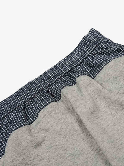 Contrast Check Waist Wide Leg Drawstring Sweatpants