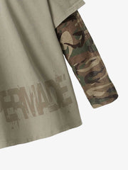 Grunge Graphic Fake Layer Camo Sleeve T-Shirt 