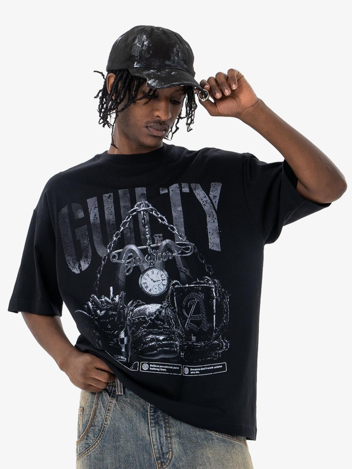 Vintage Chain Watch Print T-shirt 