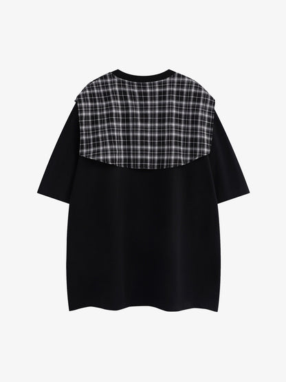 Street Style Retro Patchwork Plaid Tee