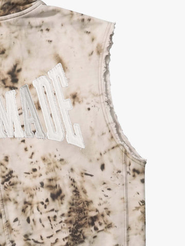 Washed Distressed Irregular Leopard Sleeveless Hooded Vest Set 