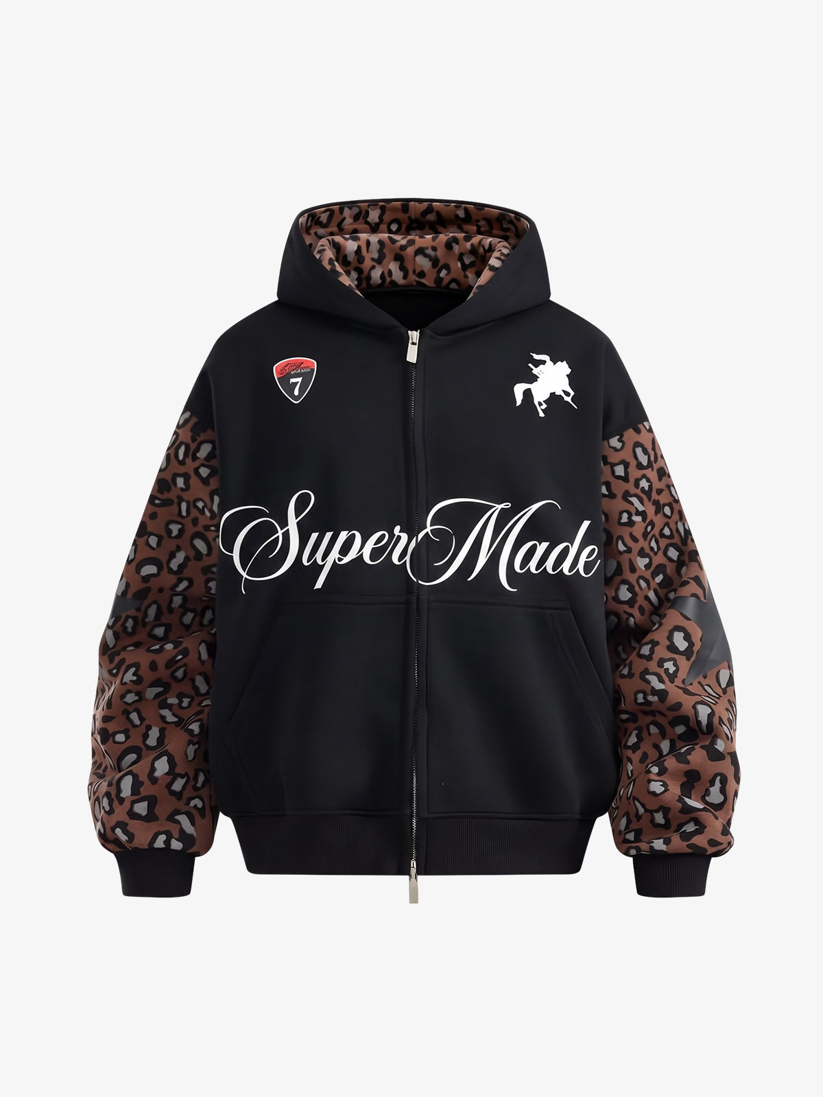 Leopard Patchwork Zip-Up Hoodie