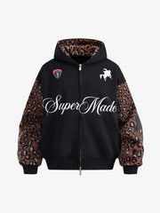 Leopard Patchwork Zip-Up Hoodie