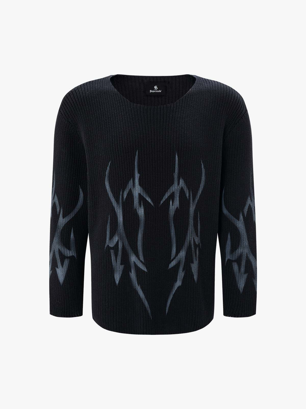 Ink-Splatter Graffiti Crewneck Knit Sweater