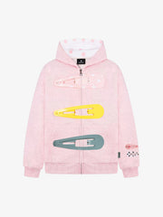 Detachable Hair Clip Decoration Zip Up Hoodie 