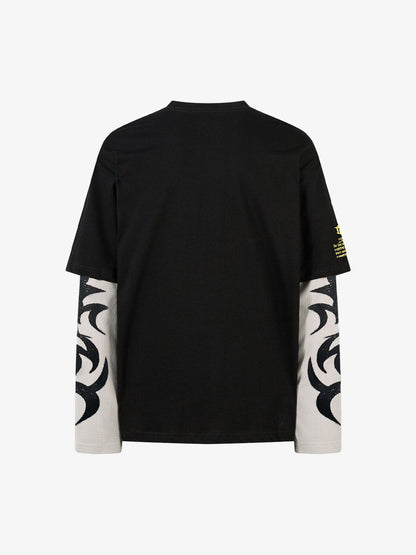 Hip-Hop Punk Faux Two-Piece Long-Sleeved T-Shirt - 2457 