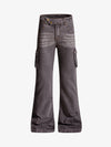 Retro Faded Multi-Pocket Flared Cargo Jeans 