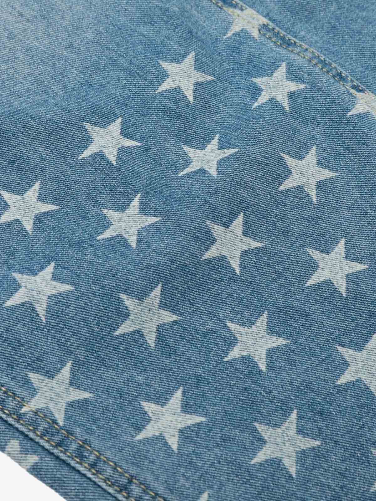 Denim Star-Print Wide-Leg Crop Pants with High Waist and Front Zipper Closure 