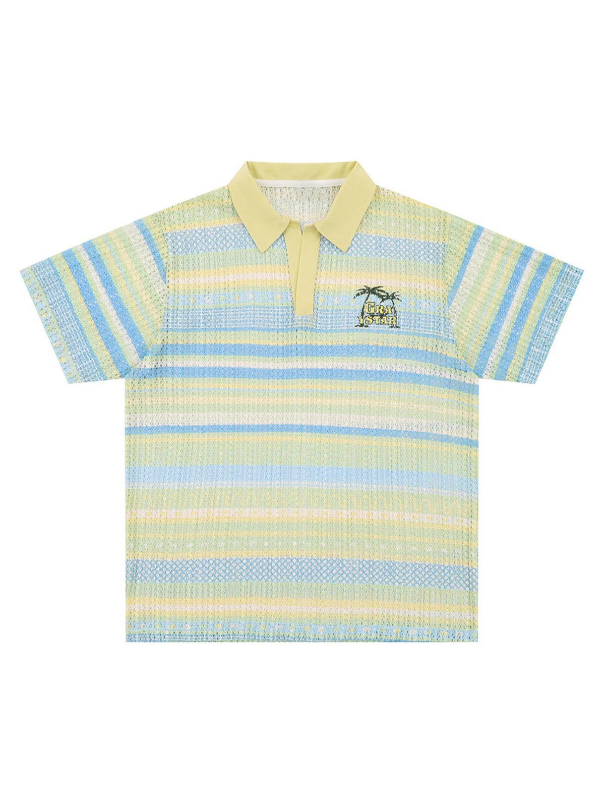 Retro Gradient Striped Hollow POLO Shirt 
