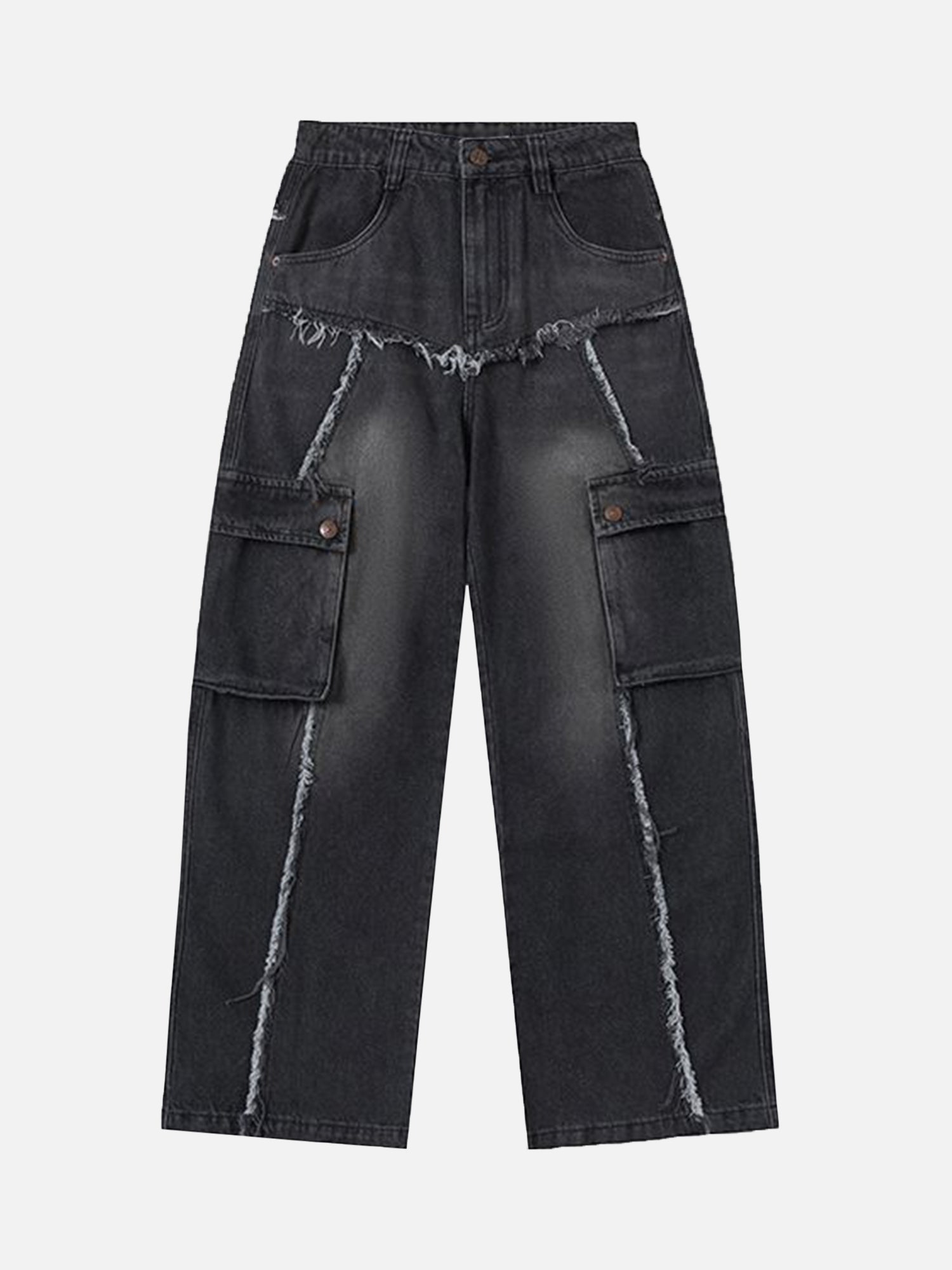 Thesupermade Fashionable Niche Design Multi-pocket Raw Edge Jeans