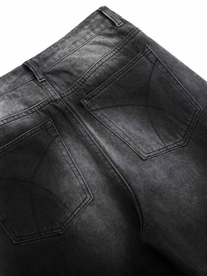 Washed Raw Edge Straight Jeans 