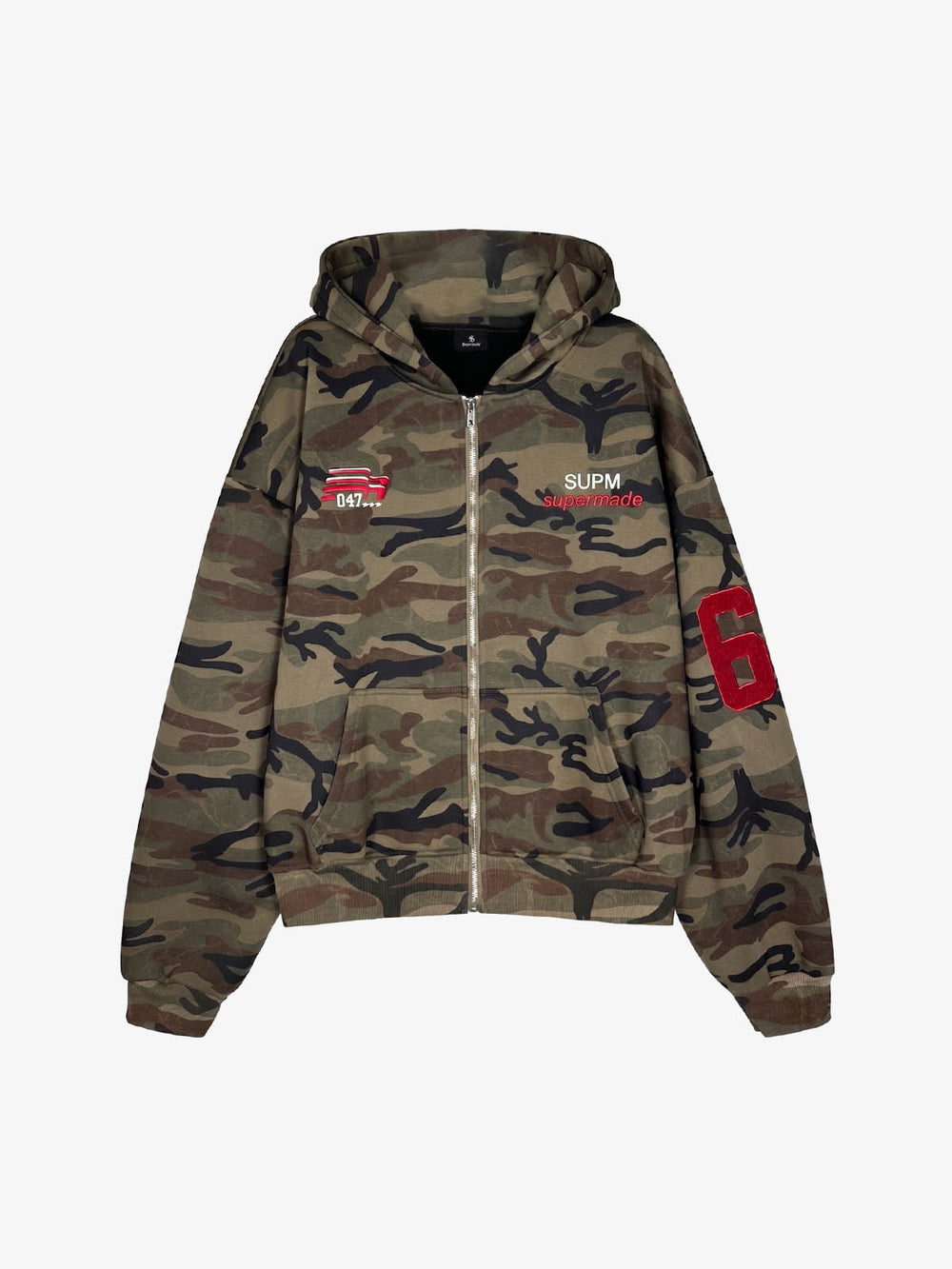 Camouflage Print Boxy Zip-Up Hoodie