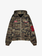 Camouflage Print Boxy Zip-Up Hoodie