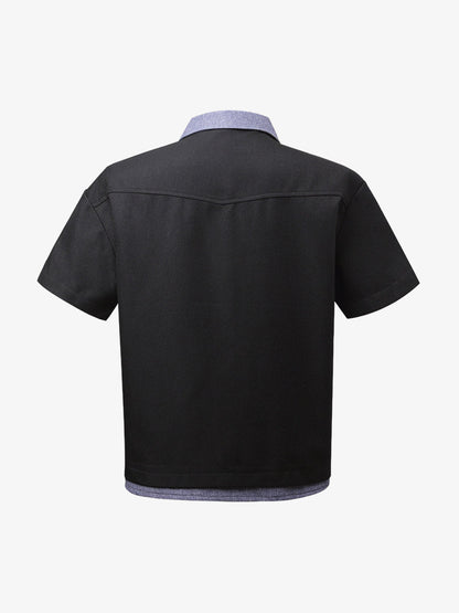Fake Two-piece Stitching Lapel Pearl Button Shirt 