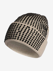 Rhinestone Embellished Ribbed Knit Beanie Hat 