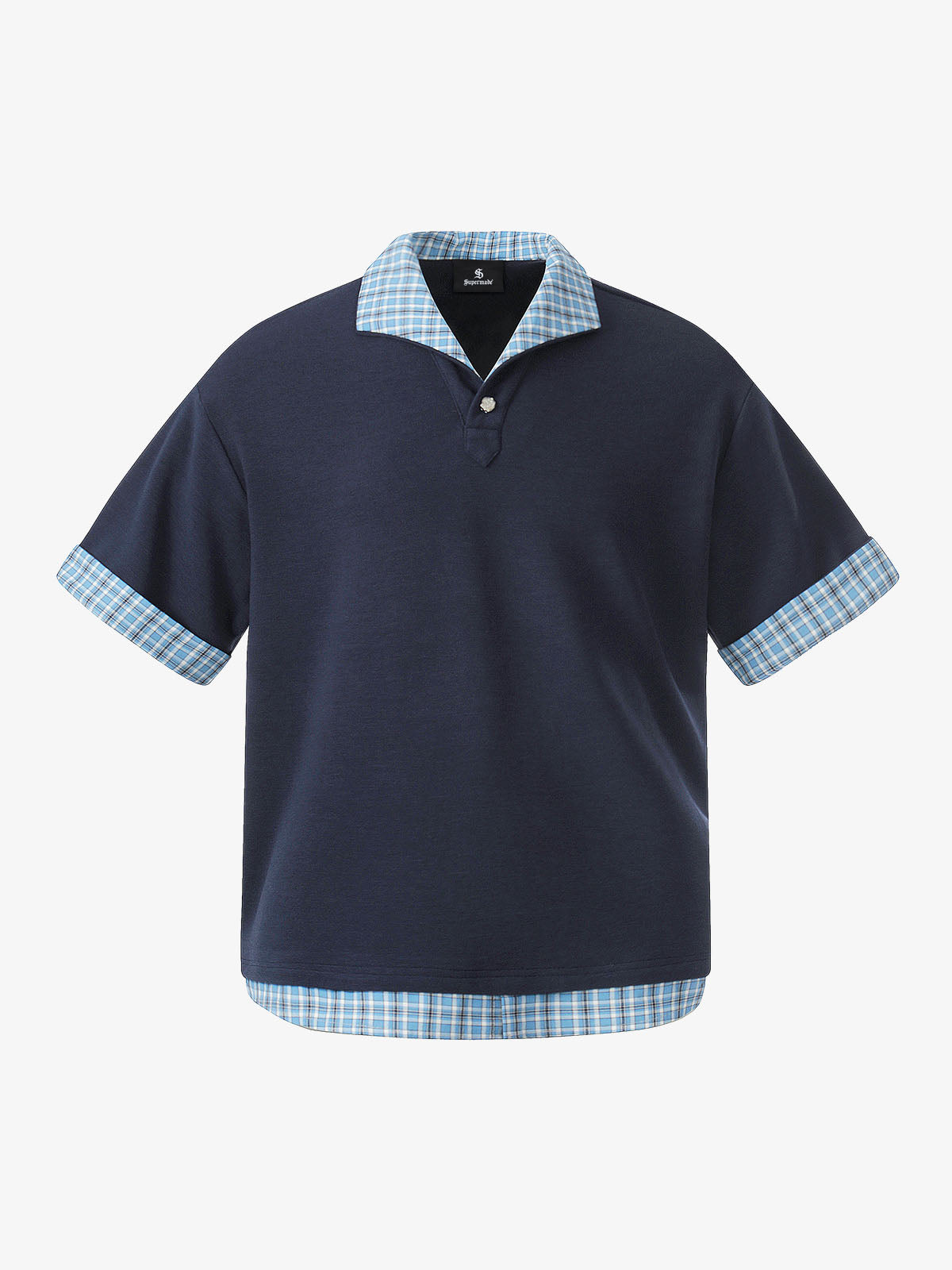 Poloshirt aus Piqué-Baumwolle mit kariertem Kontrastkragen und -bündchen