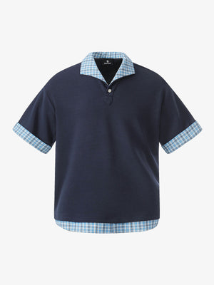 Pique Cotton Polo Shirt with Plaid Contrast Collar & Cuffs – Classic Fit
