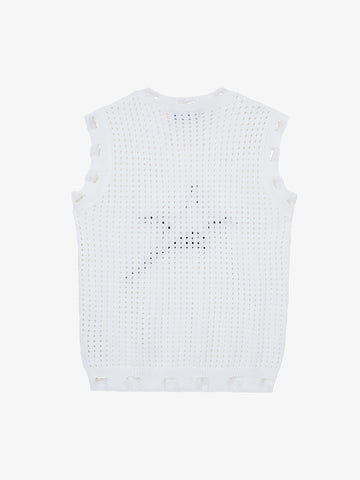 Distressed Jacquard Mesh Knit Vest