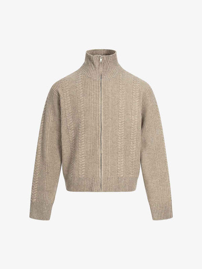 Retro High Neck Cardigan Knit Zipper Sweater