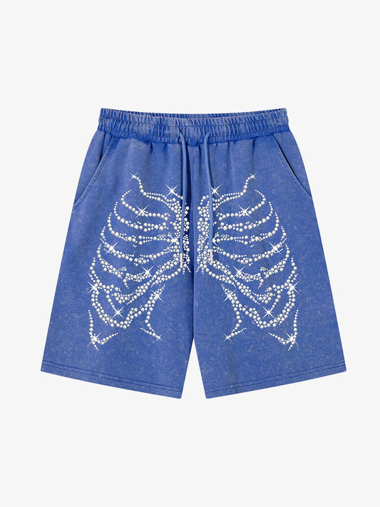 Distressed Skull Rhinestone Shorts