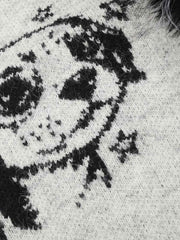 Cartoon Puppy Jacquard Faux-Fur Collar Knit Sweater
