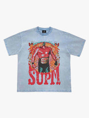 Double-Neck Washed Distressed Tee
