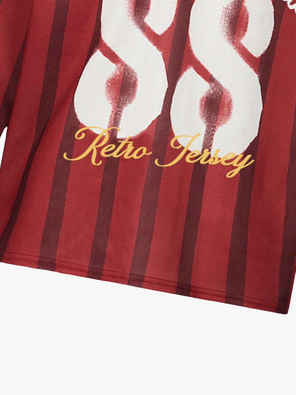 Retro Striped 88 Print Graphic Jersey Long-Sleeved T-Shirt 