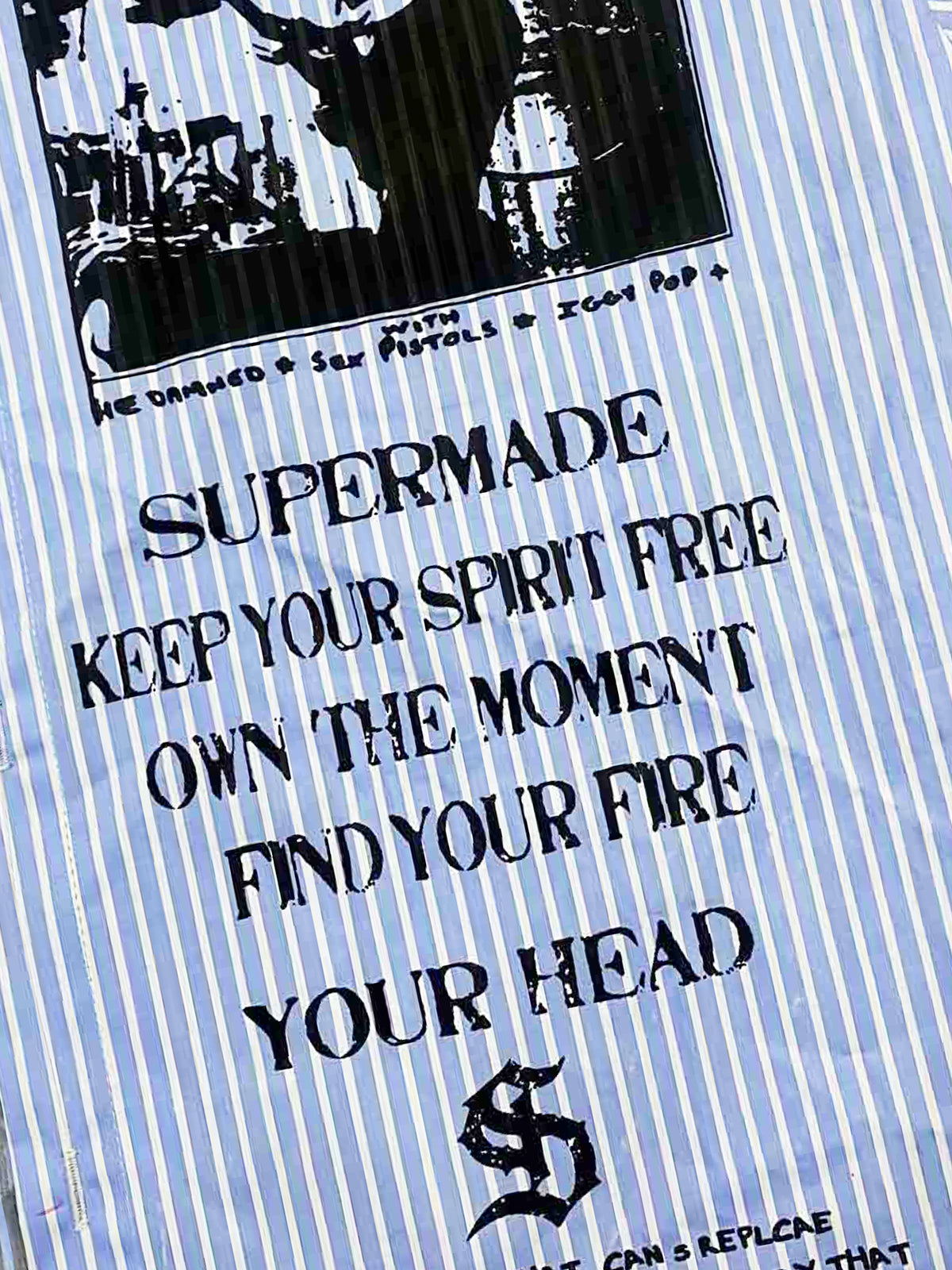 Vintage Illustration Striped Faux Two-Piece Shirt 