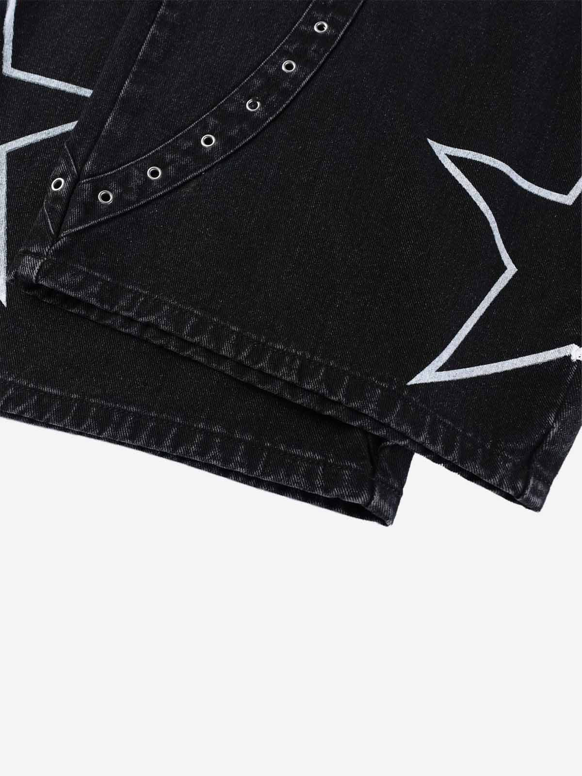 Hand-Painted Graphic Distressed Wide-Leg Jeans