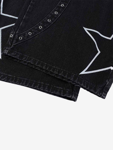 Hand-Painted Graphic Distressed Wide-Leg Jeans