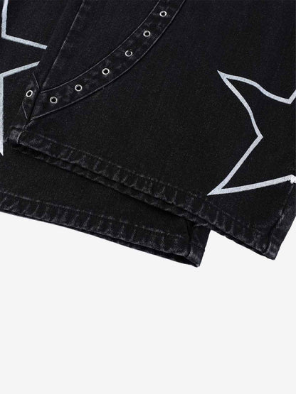 Hand-Painted Graphic Distressed Wide-Leg Jeans