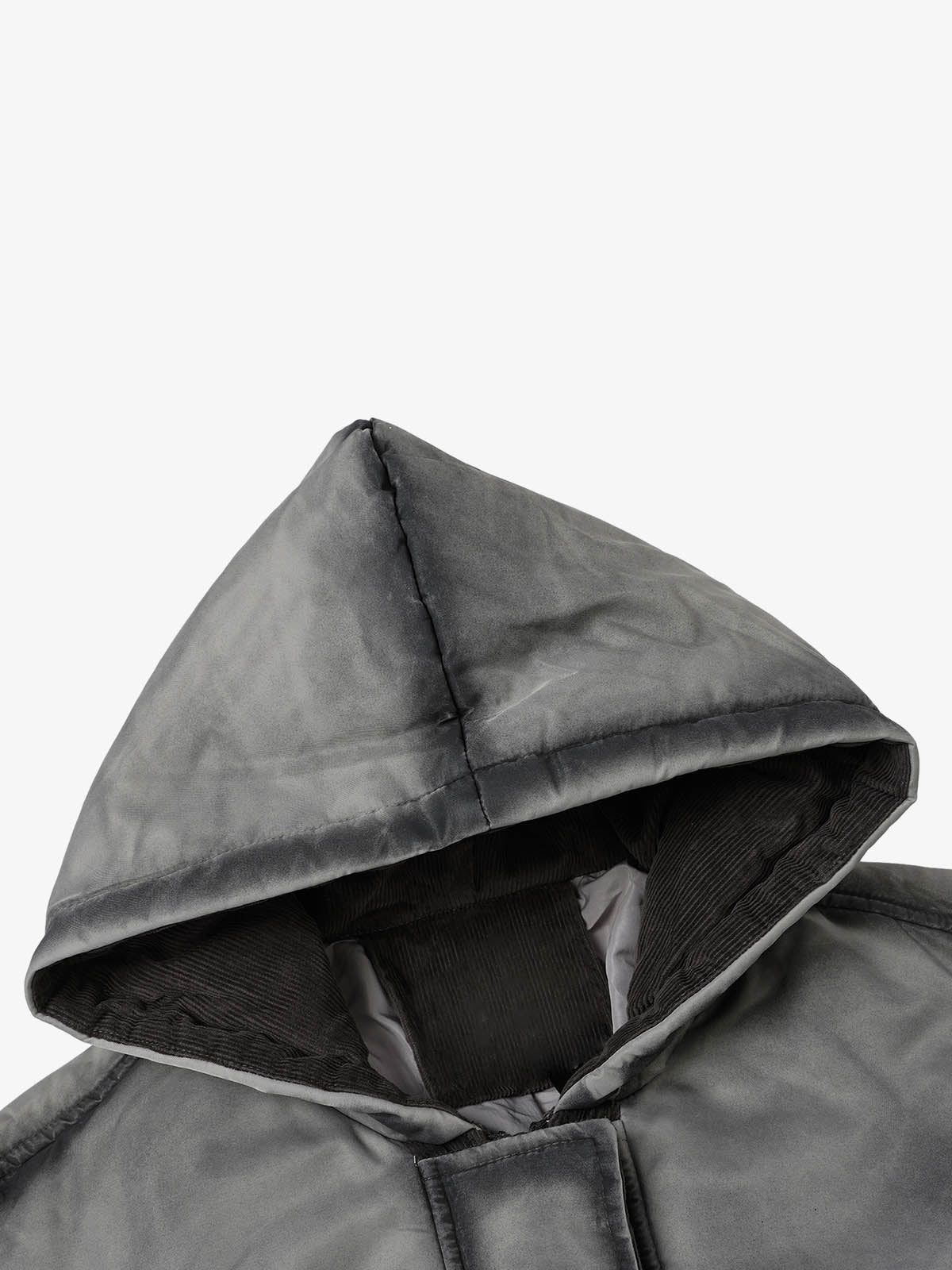 Mud-Dyed Distressed Batwing Hooded Cotton Coat