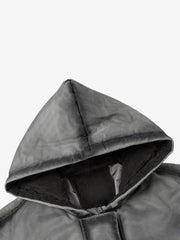 Mud-Dyed Distressed Batwing Hooded Cotton Coat
