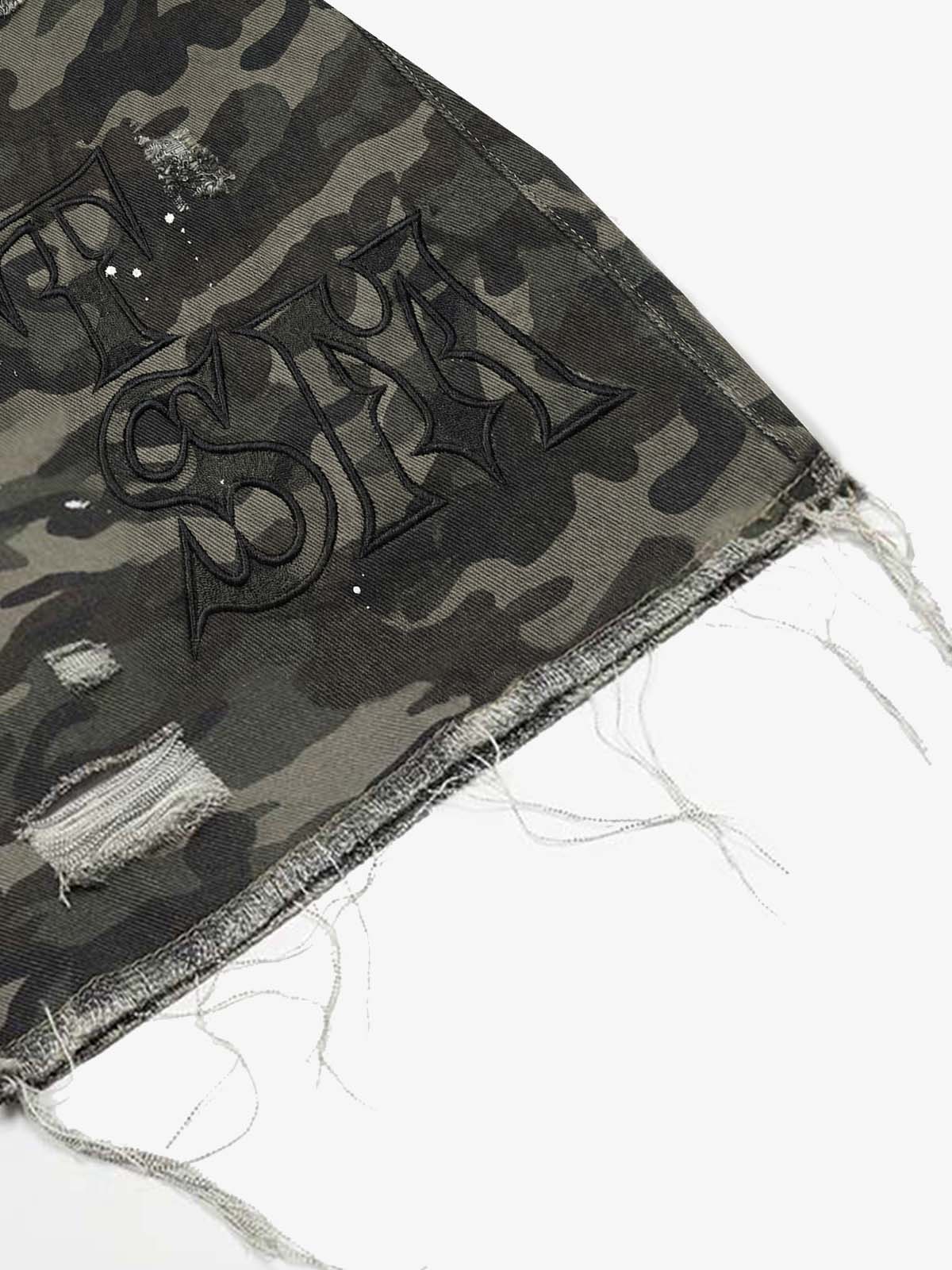 Distressed Camo Multi-Pocket Straight-Leg Jorts - 2611 