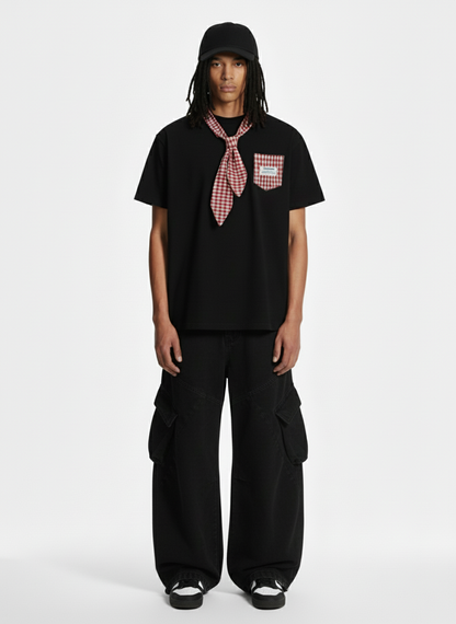 Street Plaid Tie Short Sleeve T-Shirt 