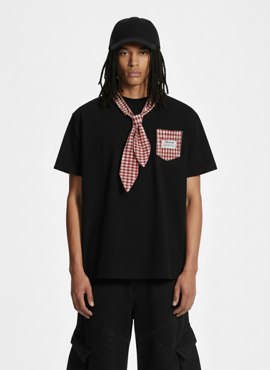 Street Plaid Tie Short Sleeve T Shirt