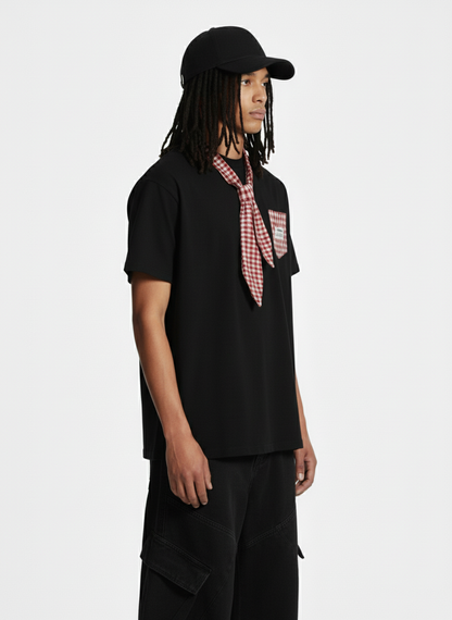 Street Plaid Tie Short Sleeve T-Shirt 